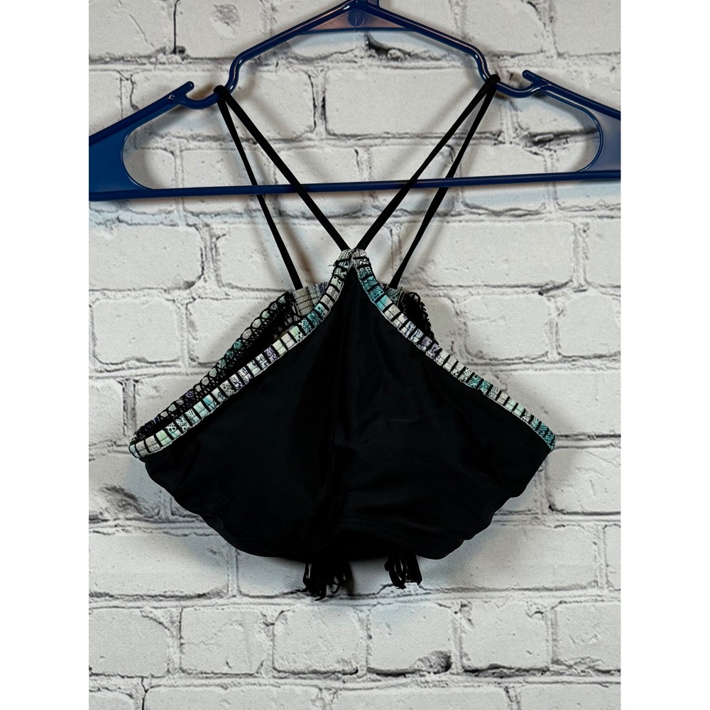 Ambrielle Bikini‎ Top Halter Criss Cross Back Tie Black Swimsuit Small